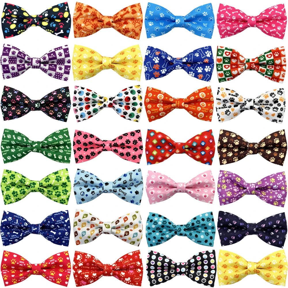 50/100pcs Dog Collar Bow Tie Dog Paw Style Dog Bows Dog Supplies Removable Pet Dog Bowties Collar Decoration Pet Accessories