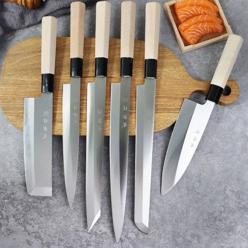 Japanese Knife Set Chef\'s Fish Filleting Knife Sashimi Sushi Slicing Knife Maple Handle Utility Paring Cooking Tools