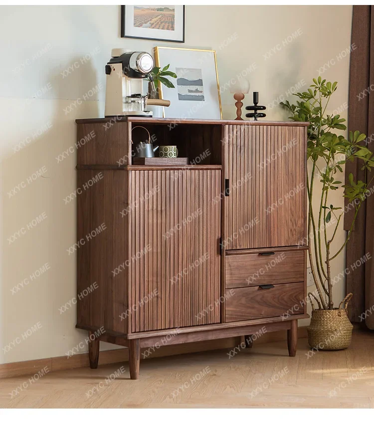 North American black walnut dining side cabinet  light luxury tea cabinet Modern simple grille locker