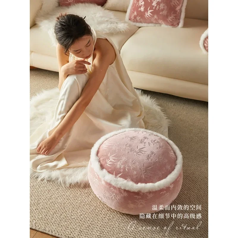 New Chinese style futon cushion French style living room balcony floor pier winter meditation pink high-end low stool