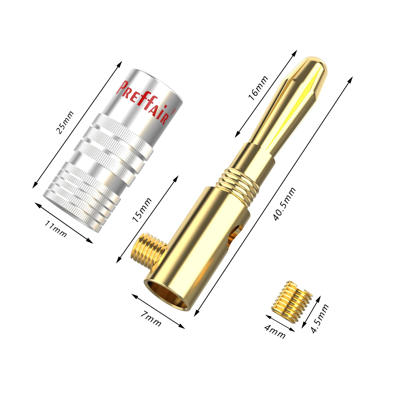 Preffair Bananenstecker, 4 mm Lautsprecher-Bananenstecker, 24 Karat vergoldet, 4 mm Bananenstecker, passend zu 4 mm Bindungspfosten – Detail 6