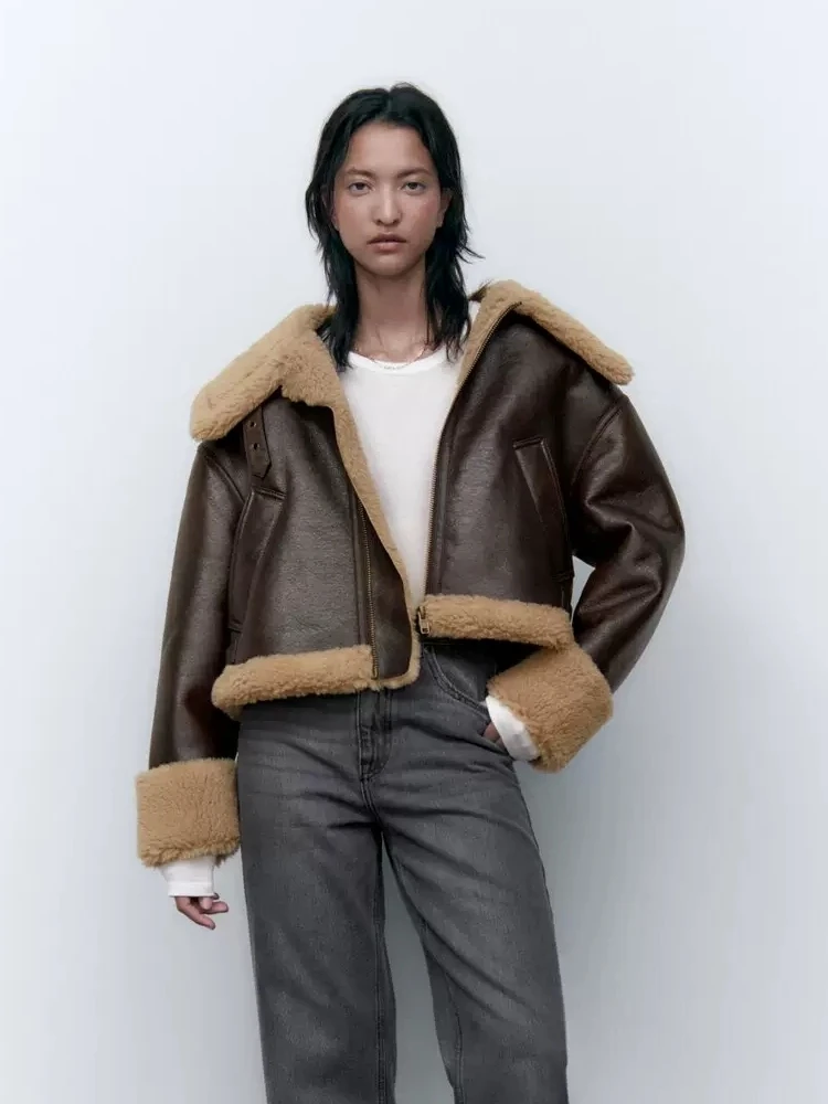 

Теплый двусторонний Fce ort Jaet, женский зимний уличный кожаный меховой воротник с воротником-молнией, цвет