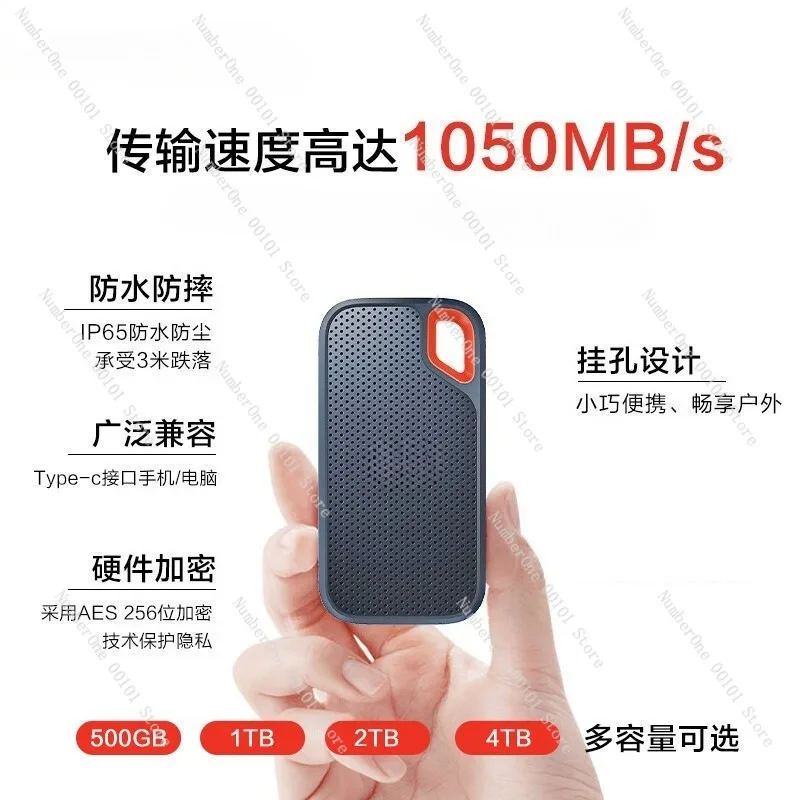 Portable High Speed External Solid State Drive 1TB 2TB Black PSSD Large Capacity Encrypted Storage SSD USB C USB 3.2 Portable