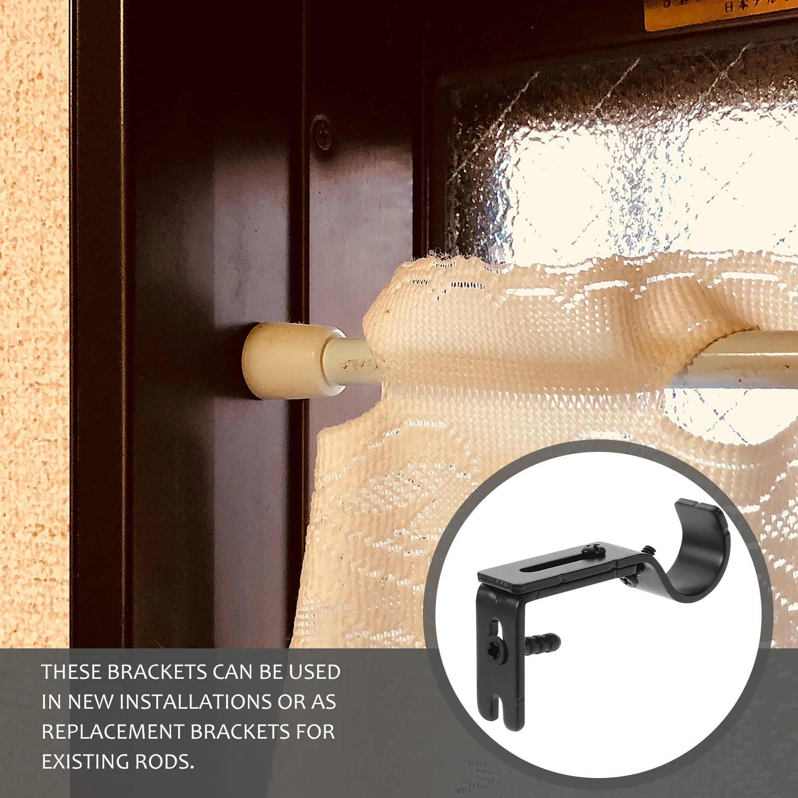 

1Set Curtain Rod Brackets Heavy Duty Iron Wall Mount Support for Bedroom Living Room Kitchen Window No Drill Installation