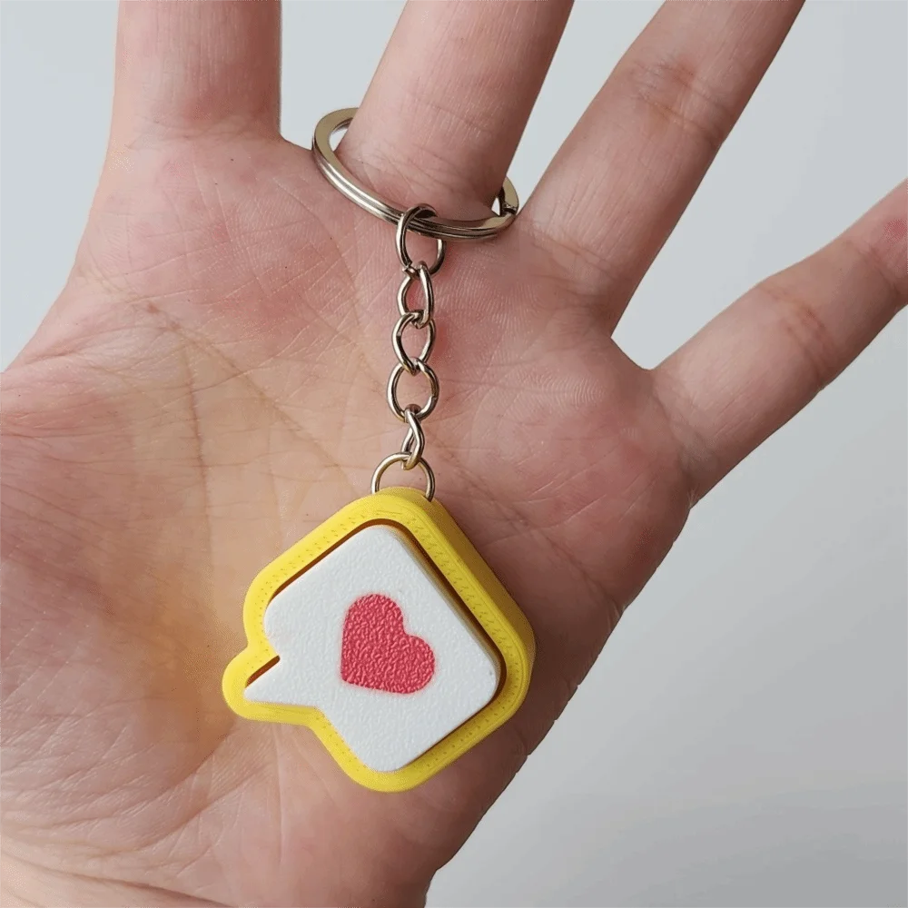 3D Printed Heart Message Fidget Clicker Keychian Yellow Stress-Relief Heart Press Button Bag Charm Plastic Keyboard Bag Pendant