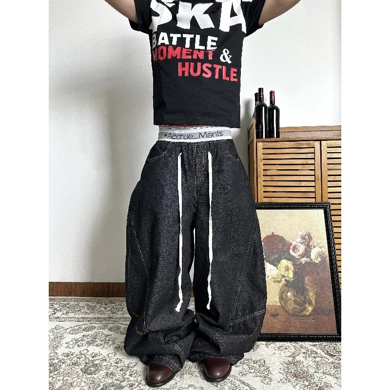 

Ретро-джинсы в американском стиле для мужчин и женщин: повседневные брюки с высокой талией, облегающие, с двойным поясом