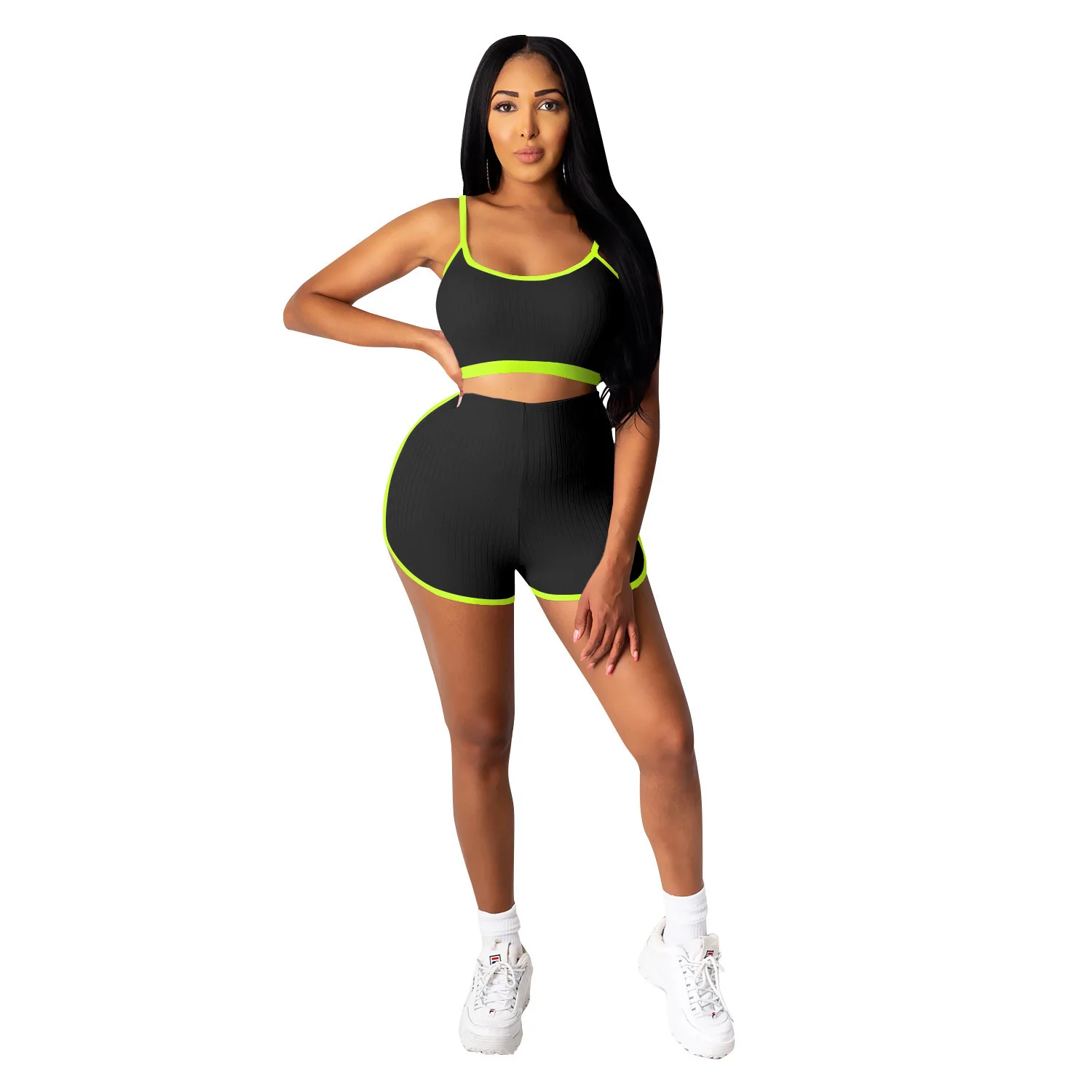

C3635 Fashion Women's Yoga Short Tank Top Two Piece Set