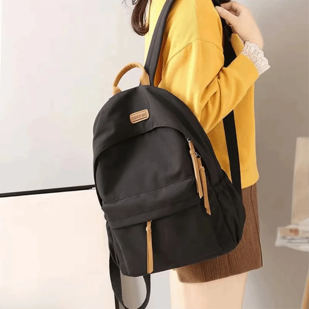

Durable Solid Color School Bag Fashion Casual Large Capacity Bag Lightweight Simple Student Backpack Travel