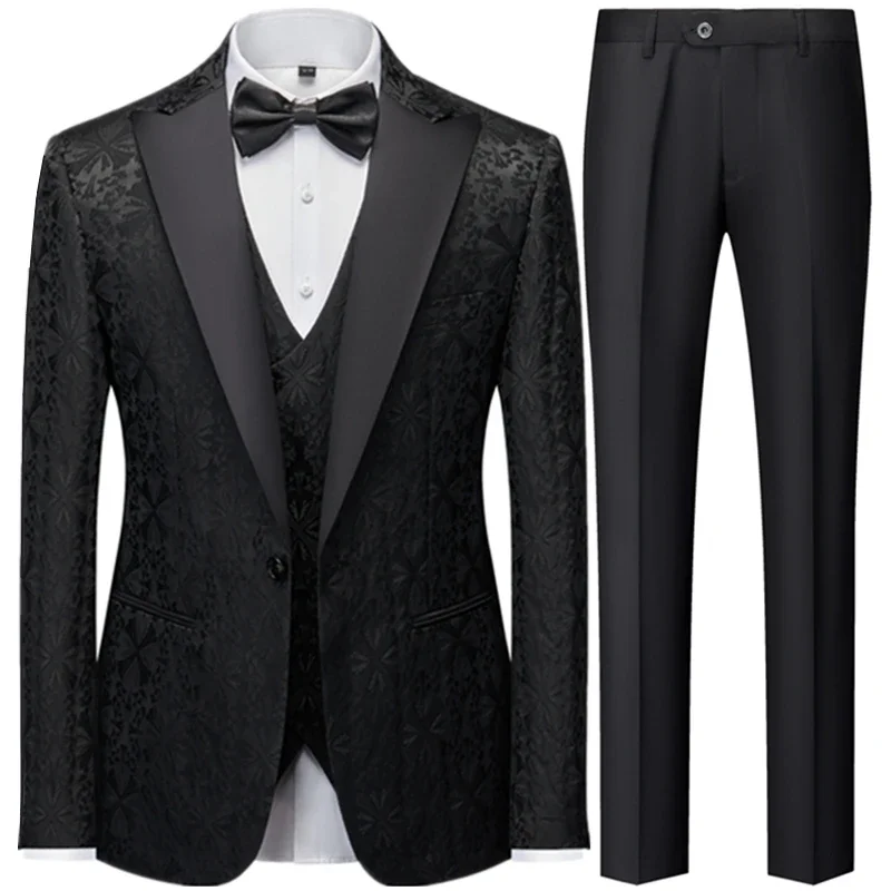 Men\'s 3 Pcs Set Groom Dress Coat Vest / 2023 Slim Fit Wedding Dress Business Casual Formal Suit Blazers Jacket Pants Waistcoat