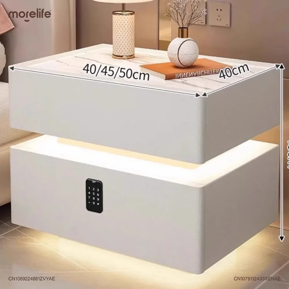 Intelligent Bedside Table With Light Bedroom Full Solid Wood Password Lock Bedside Storage Cabinet Led Light Wireless Charging