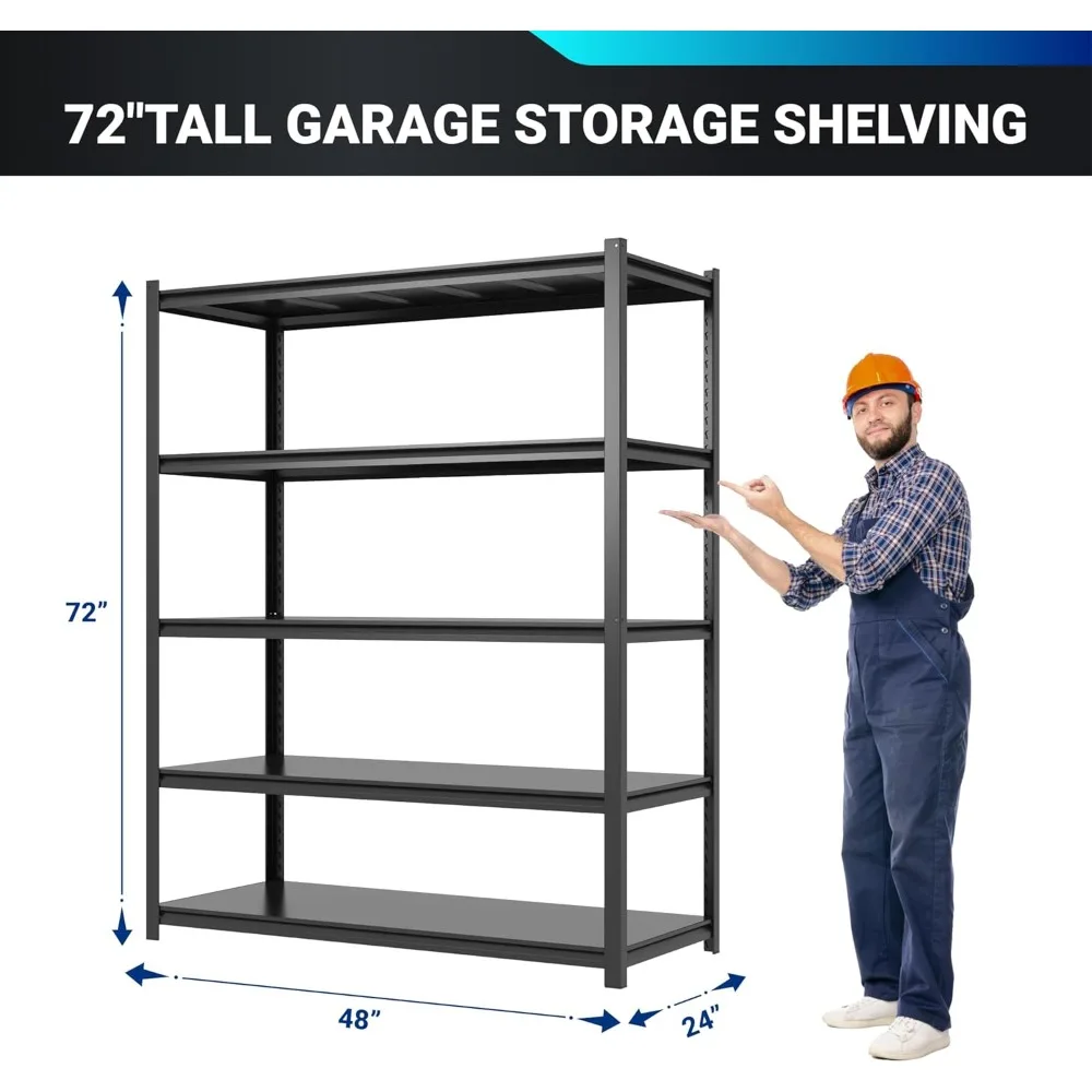 Entrega gratuita - 1 pacote de estantes de garagem, prateleira ajustável resistente de 5 camadas, rack de armazenamento com capacidade de peso de 2.000 libras, 6 pés de altura