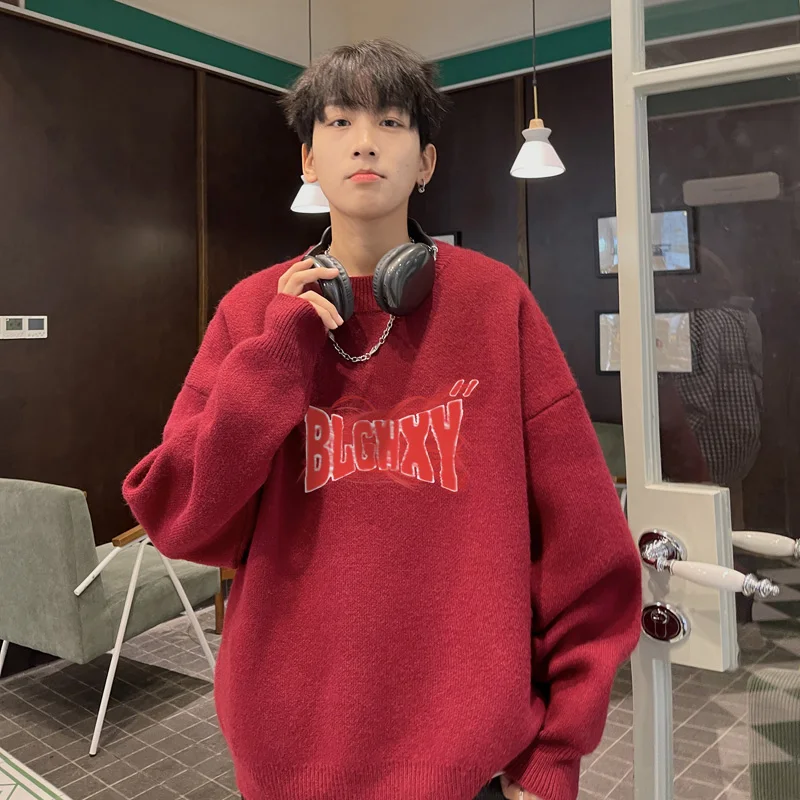 Suéteres de gran tamaño para hombre, suéter de punto blanco de otoño, moda 5XL, ropa informal con estampado de letras para hombre, jerséis de punto, ropa para hombre