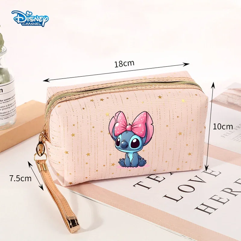 Disney Stitch Makeup Bag Women Rainsilk Hot Stamping Solid Color Trendy Cosmetic Pouch Girls Travel Large Capacity Storage Bags