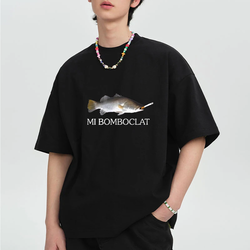 

Funny Bomboclat Fish Meme printed short sleeve T-shirts Men Women Fashion Trend Summer T-shirts Vintage streetwear Tops Unisex