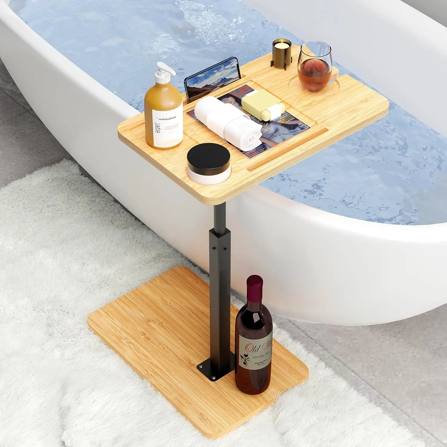 

Sofa Arm Tray Table 360° Swivel Height Adjustable End Table, Small Snack Side Table C Shaped Side Table for Bed, Chair, Couch