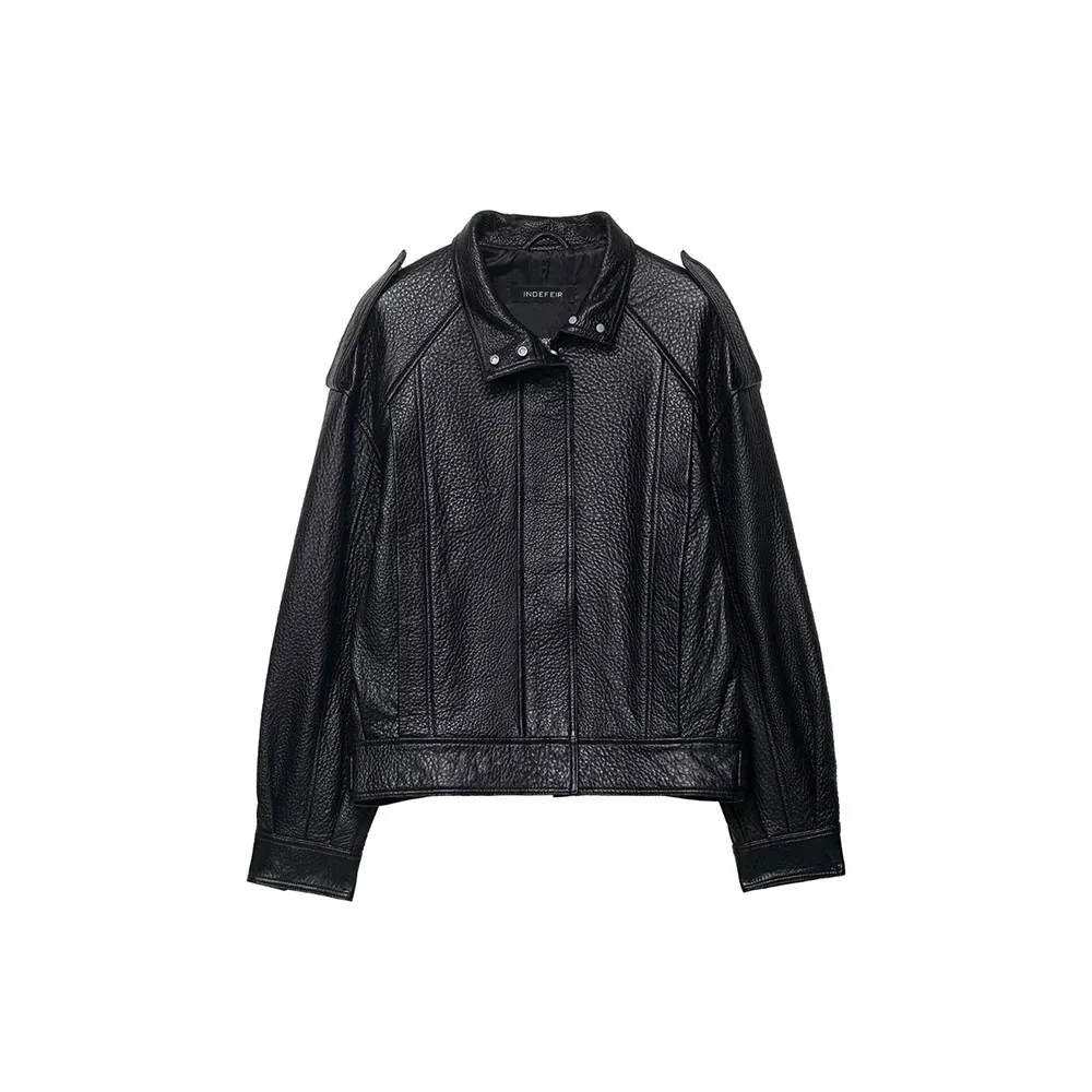 

Осенняя новая женская одежда, кожаная куртка-пилот в американском мотоциклетном стиле со стоячим воротником, куртка