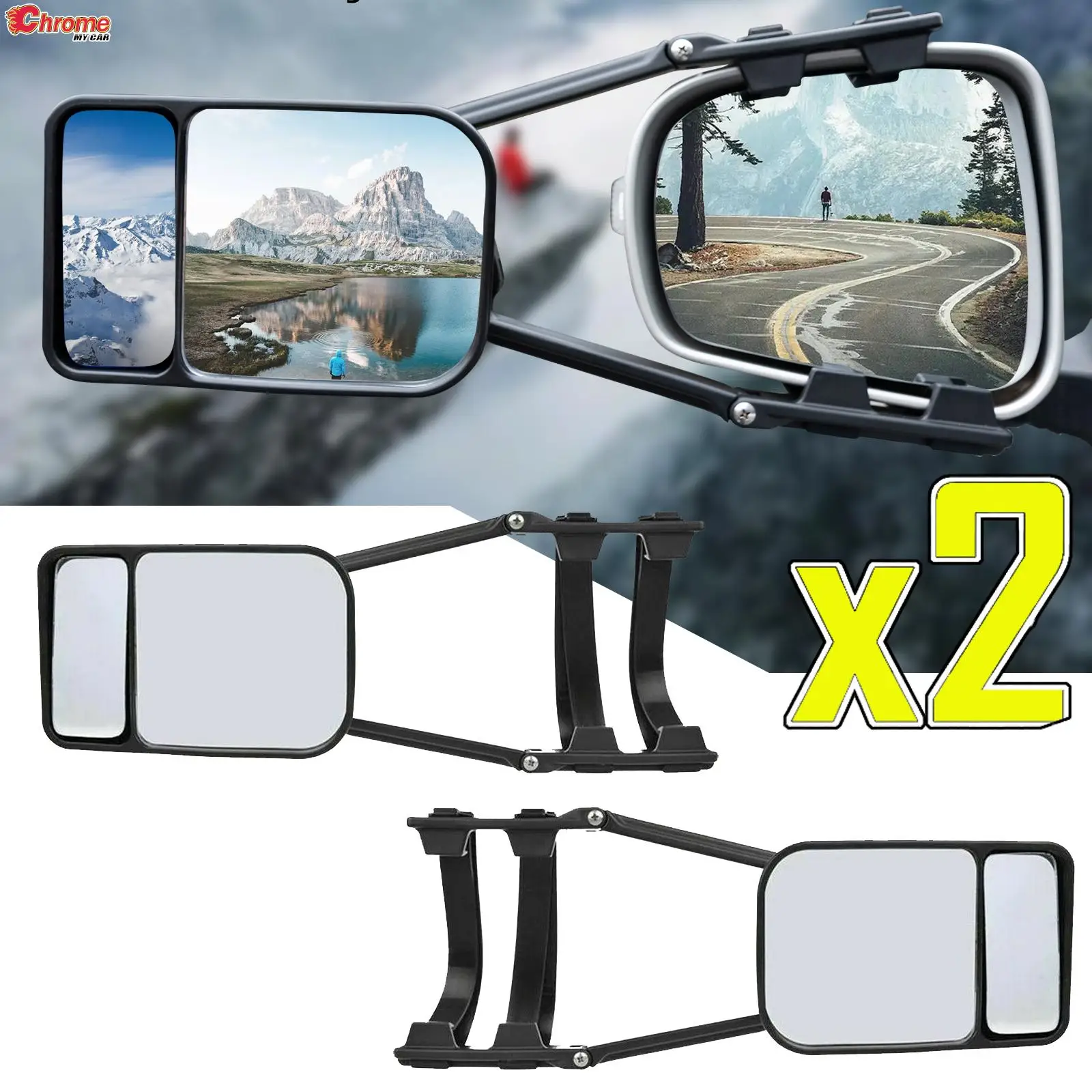 2PCS Universal Towing Mirror Tow Mirror Caravan Trailer Car Rear View Mirror Blind Spot Convex Wide Angel Safe Hauling Extension