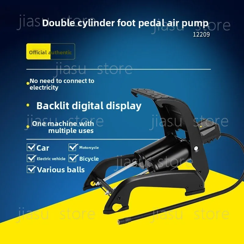 Dual Cylinder Foot Pump for Car Bike E-Scooter, Portable Manual Air Inflation Pump, Hand Free Bicycle Air Pump
