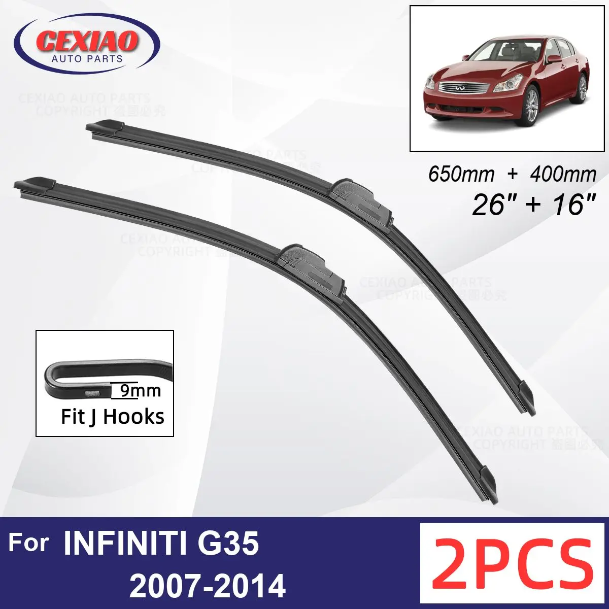 

Car Wiper For INFINITI G35 2007-2014 Front Wiper Blades Soft Rubber Windscreen Wipers Auto Windshield 26" 16" 650mm 400mm