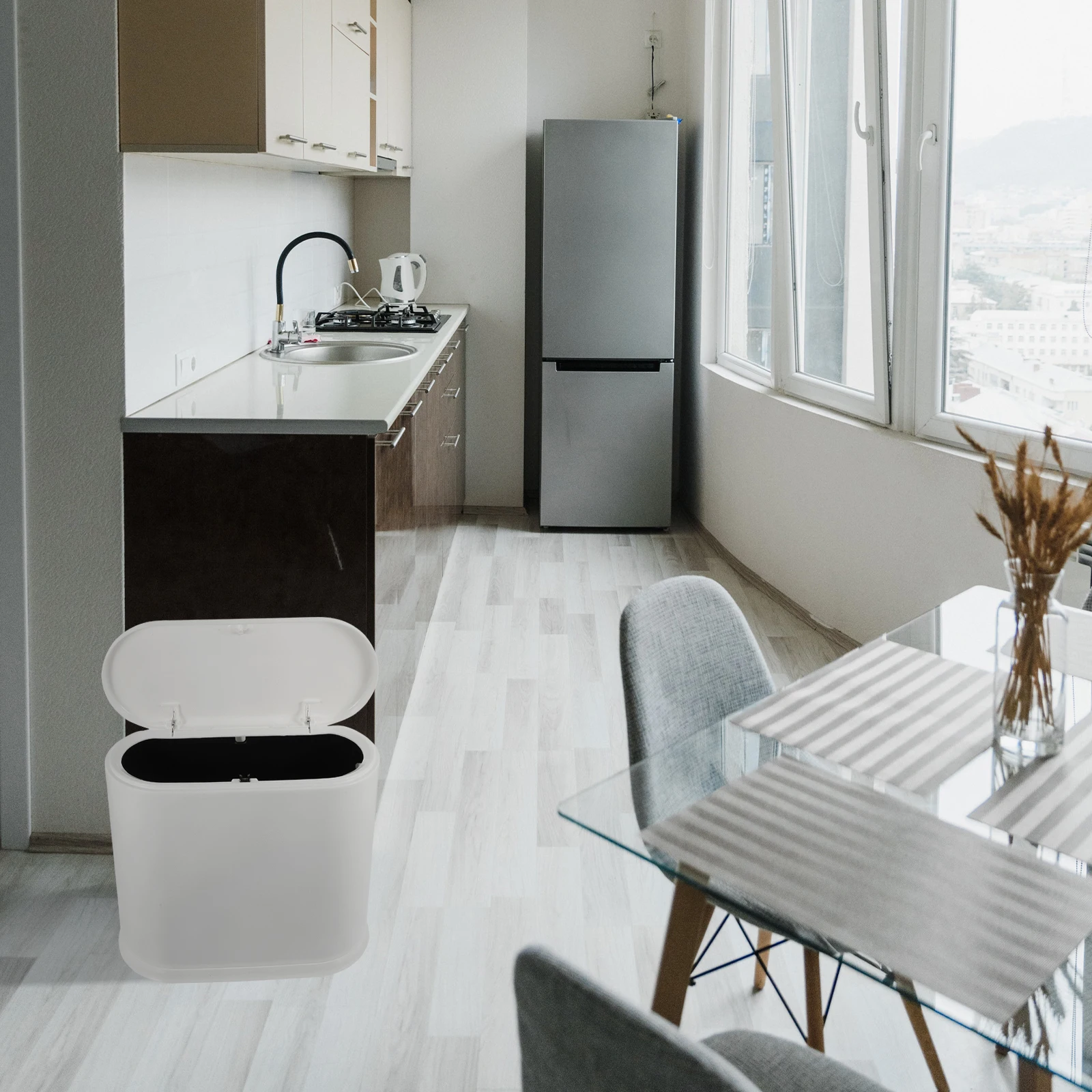 

Trash Can Lid Premium PP White Ultra Thin for Kitchen Bathroom Bedroom Office Large Capacity Plastic Garbage Can Easy