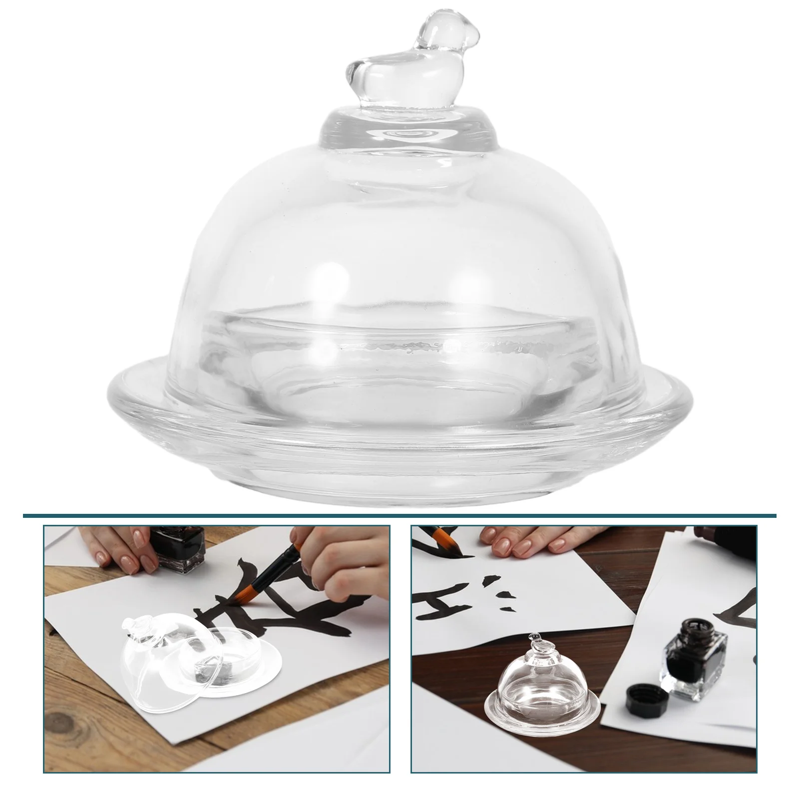 

Glass Ink Holder Dome Lid Multi-Functional Calligraphy Ink Storage Candy Organizer Decorative Glass Dish Inkwell for Dip Pen