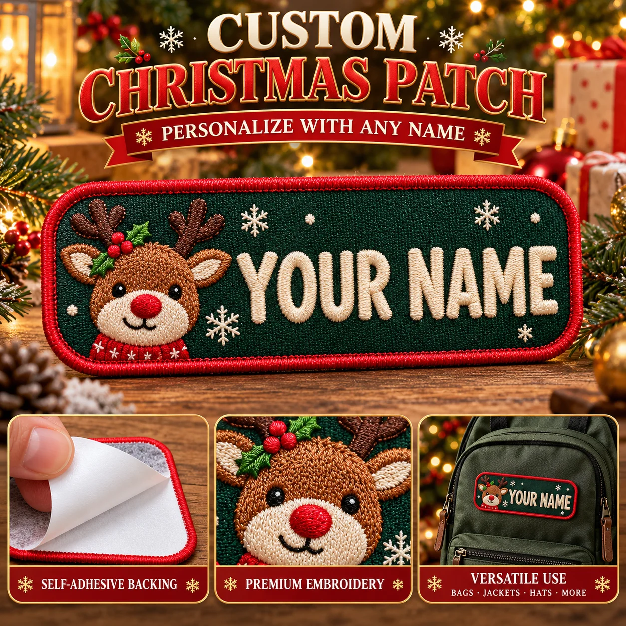 Custom Name Embroidered Patch Christmas Personalized Text Self Adhesive Badge for Clothes Hat Backpack DIY Name Tag Gift