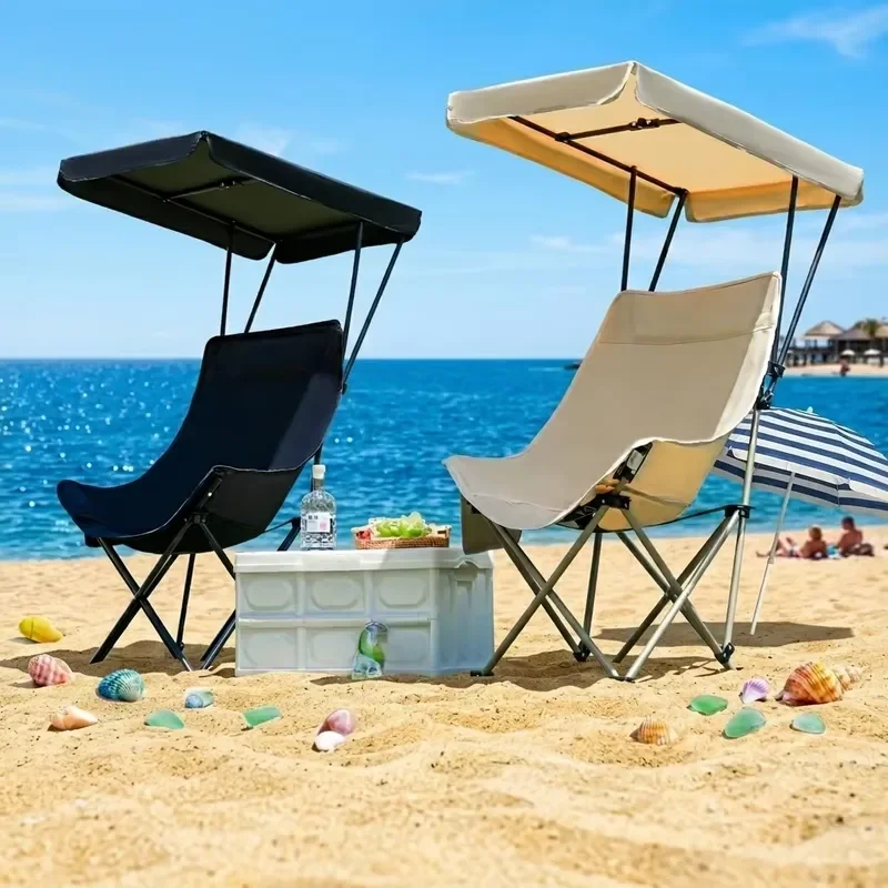 Durable High Back Folding Chair Oxford Cloth High Carbon Steel Frame Portable Shade Seat for Fishing Camping Beach Outdoor