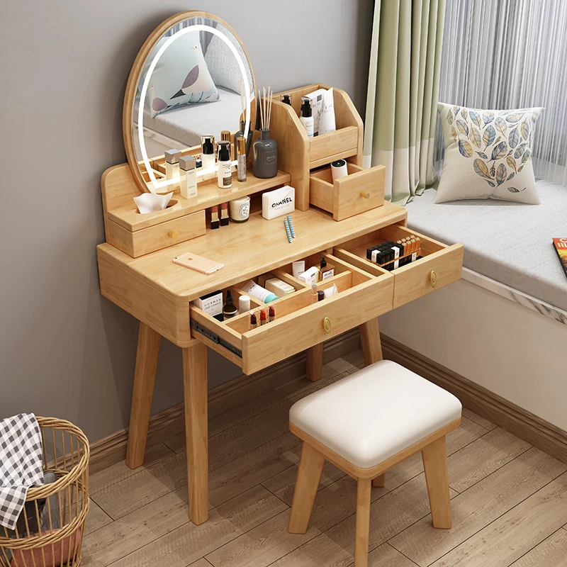 

Luxury Organizer Dressing Table Modern Minimal Nordic Hotel Dressers Makeup Table Led Mirror Women Mesa Maquillaje Furniture