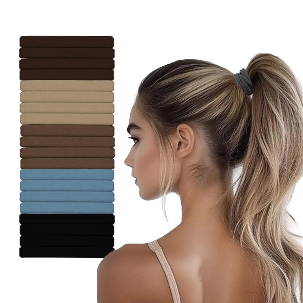 

No Breakage Hair Ties, Strong Stretchy SnagFree Hair Bands, Soft Nylon Thick Ponytail Holders for Everyday Hairstyles, 20pcs
