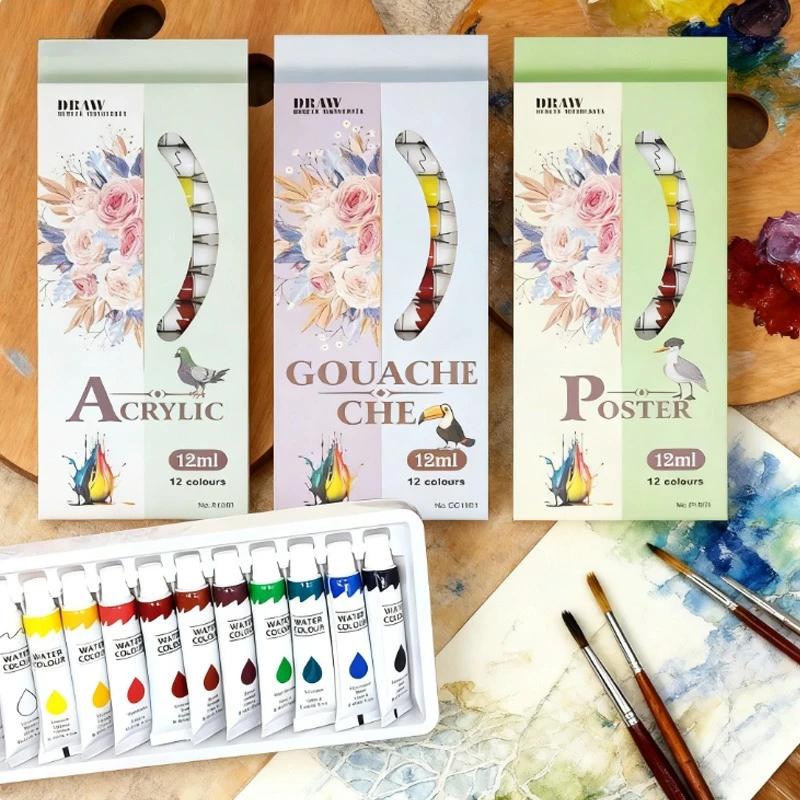 

12 цветов, 12 мл, акриловая гуашь, акварель, керамика, текстиль, картина маслом, пигментные покрытия, сильная картина, граффити, путешествия, эскизы