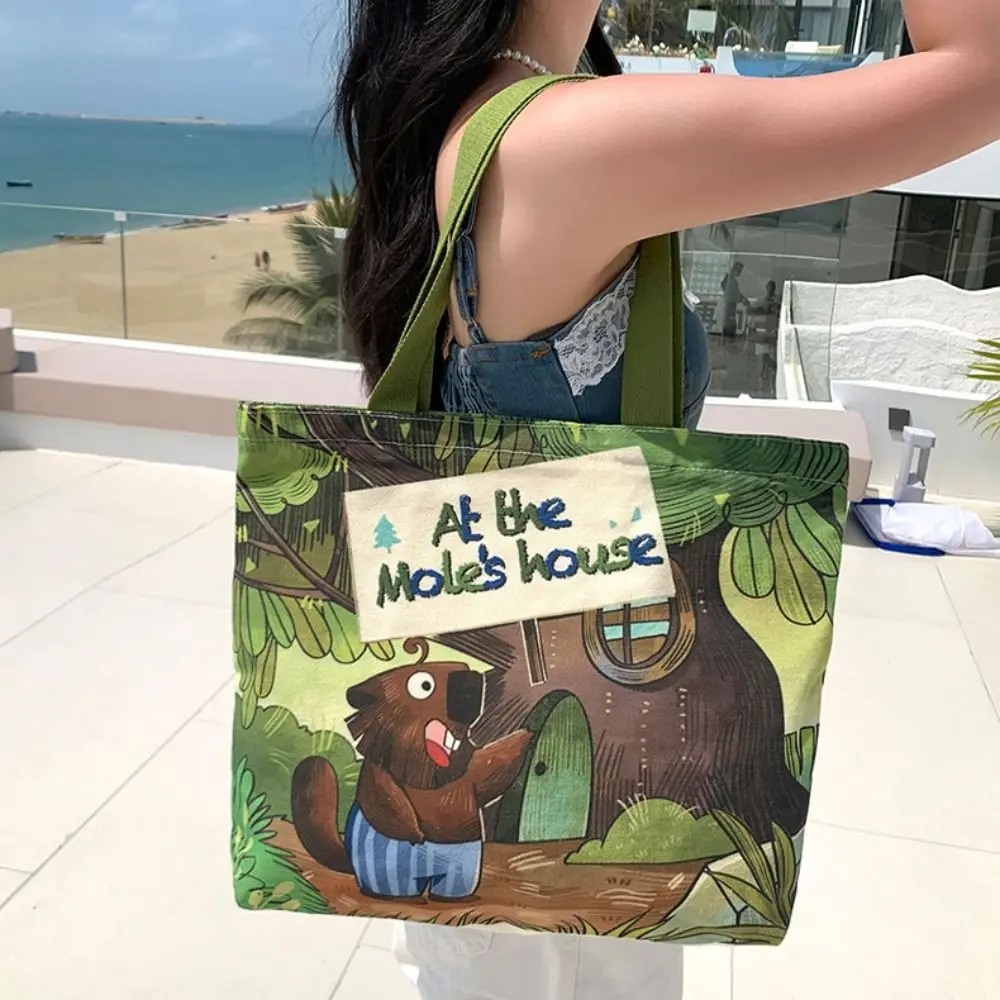 Fashion Cartoon Capybara Canvas Bag Handbag Zipper Capybara Shoulder Bag Underarm Bag School Bag Large Capacity Tote Bag Girls