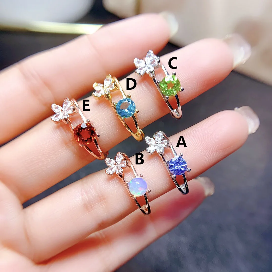 S925 Silver ring natural multi-colored gemstone inlaid boutique jewelry light luxury fashion party women jewelry