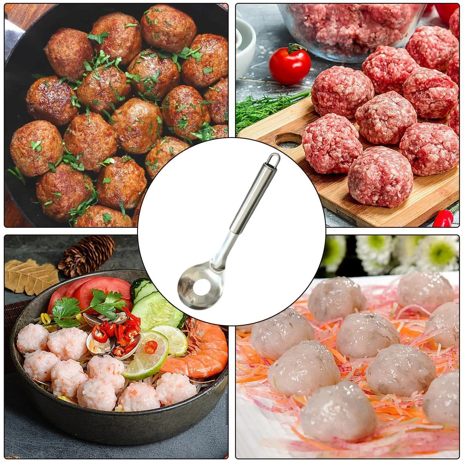 Fotografia 6: Colher para fazer almôndegas, utensílio de cozinha manual em aço inoxidável, ideal para preparar almôndegas em casa, bares, cozinhas e para refeições em família.