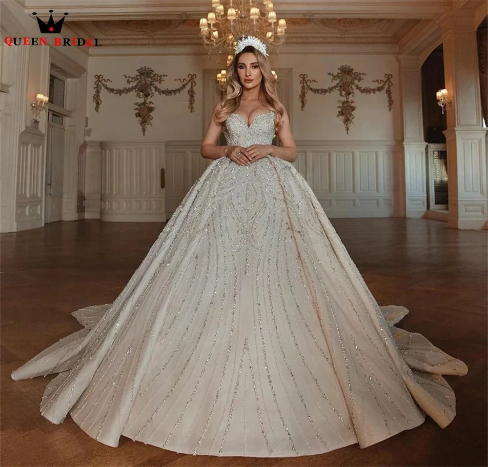 Vestidos de novia de lujo, vestido de baile con escote en forma de corazón, encaje de tul, cuentas de cristal y diamantes, nuevo vestido de novia Formal, tamaño personalizado DX49 2023