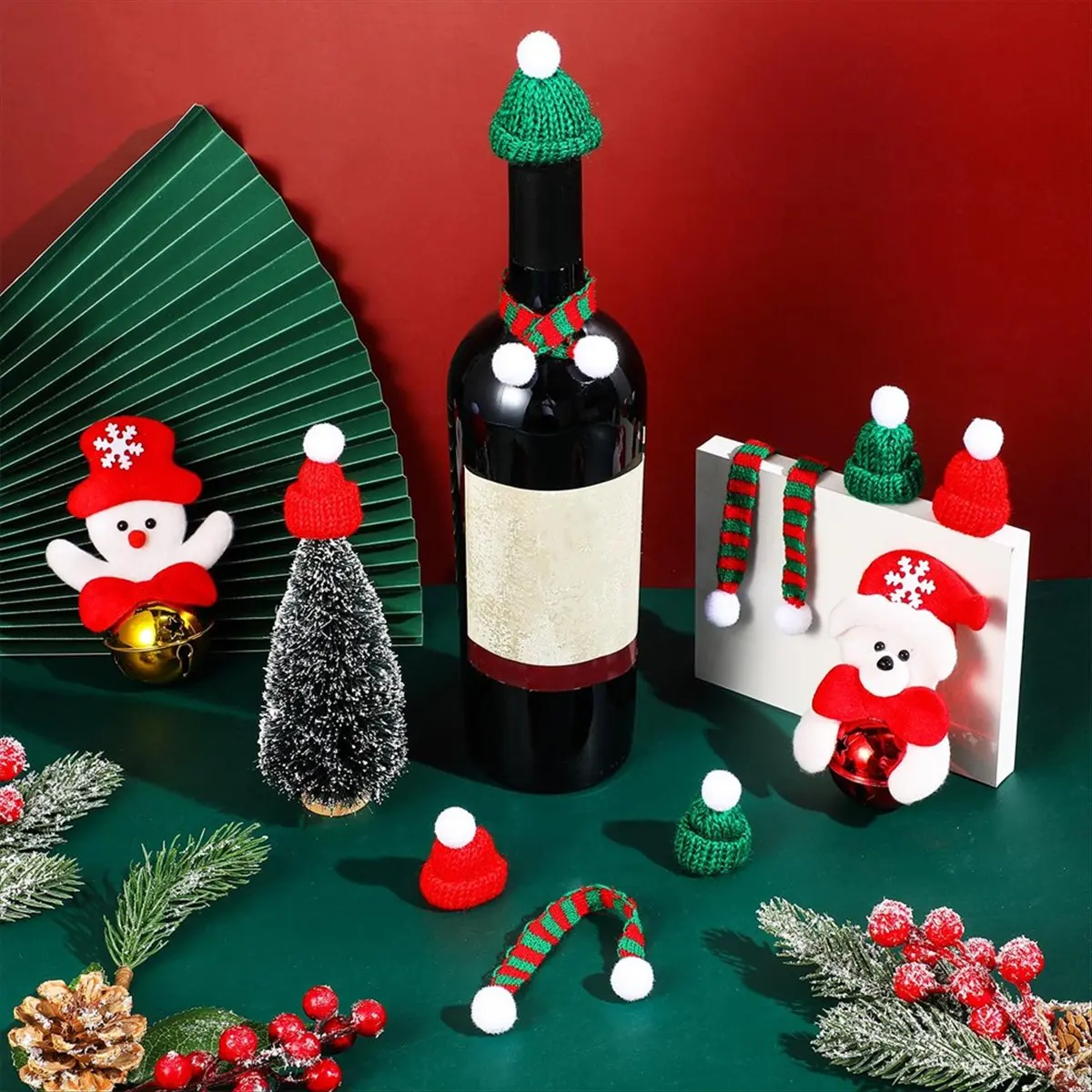 2026 + 40 Pcs Mini Christmas Knit Hats and Scarves Set for Crafts, Tiny Santa Cap and Scarf Ornaments