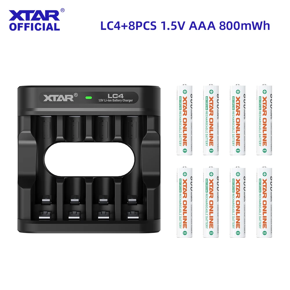 XTAR LC4 Battery Charger Kit with 8x 1.5V AA 3200mWh or 8x AAA 800mWh Li-ion Batteries 1.5A Discharge Fast Charging 1.7H