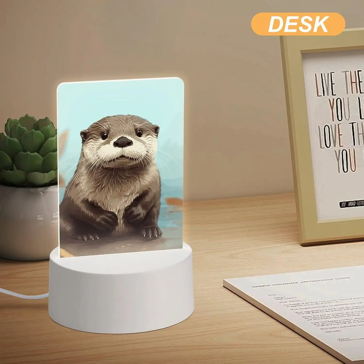 Lovely Wildlife Otter Illustration Acrylic LED Night Light, Animal‑Lovers Bedside Shelf Decoration