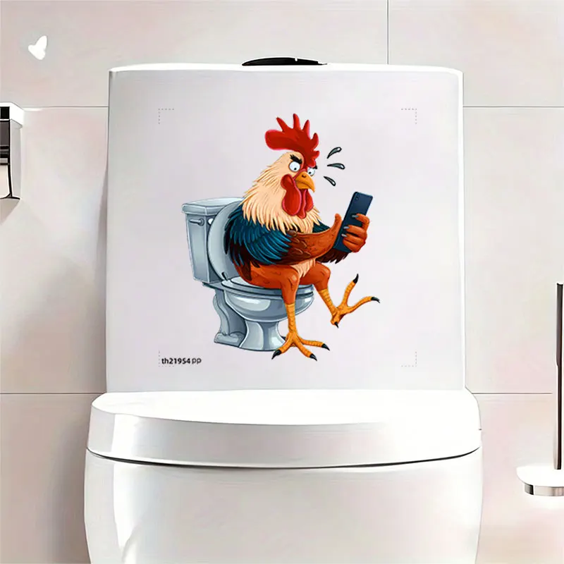 1Pc Fun Animal-Themed Toilet Wall Sticker, Featuring a Quirky, Panic-Stricken Big Rooster Using a Phone While Sitting on the Toilet, Suitable for Toilet Lids, Bathroom Glass, Washbasins, Refrigerators, Cabinets, Doors, Windows, and Wall Decals. Fun and Attractive Stickers That Create a Lively and Amusing Bathroom Atmosphere, a Creative and Thoughtful Gift for Family, Friends, and Loved Ones