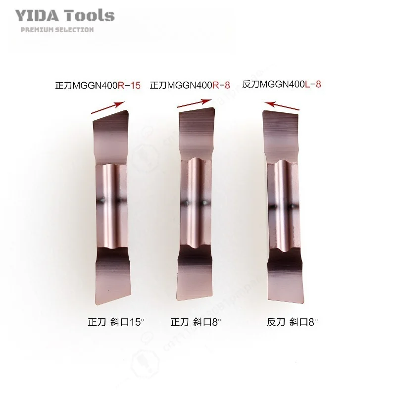 YIDA MGGN200R-8 Grooving Insert, 8° &15° Angle Oblique Slot Cutting Tip, Lathe Parting Tool LF6018 for Grooving Machining