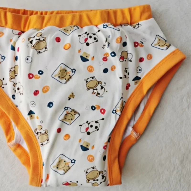 ABDL Cartoon Print Mid Waist Cotton Panties Adult Baby Washable Cloth Diapers Underpants Cows Learning Pants DDLG Gift Briefs