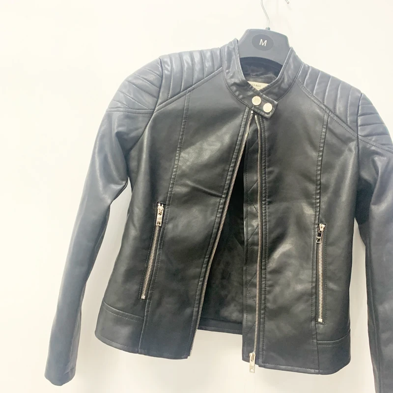 Slim Fit ort Leder Jaet Bla Long Sve Zipper Street Sle Faionable Motorrad Mantel Herbst Winter Neue Ankunft