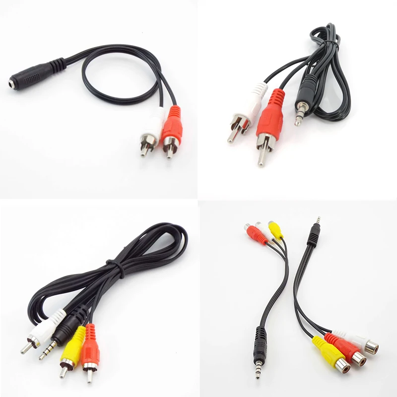1Pcs 3 4 Pole 3.5mm Male Female Jack Plug To 2RCA 3 RCA Male Female Adapter 3RCA Audio Video AV Cable Wire Cord