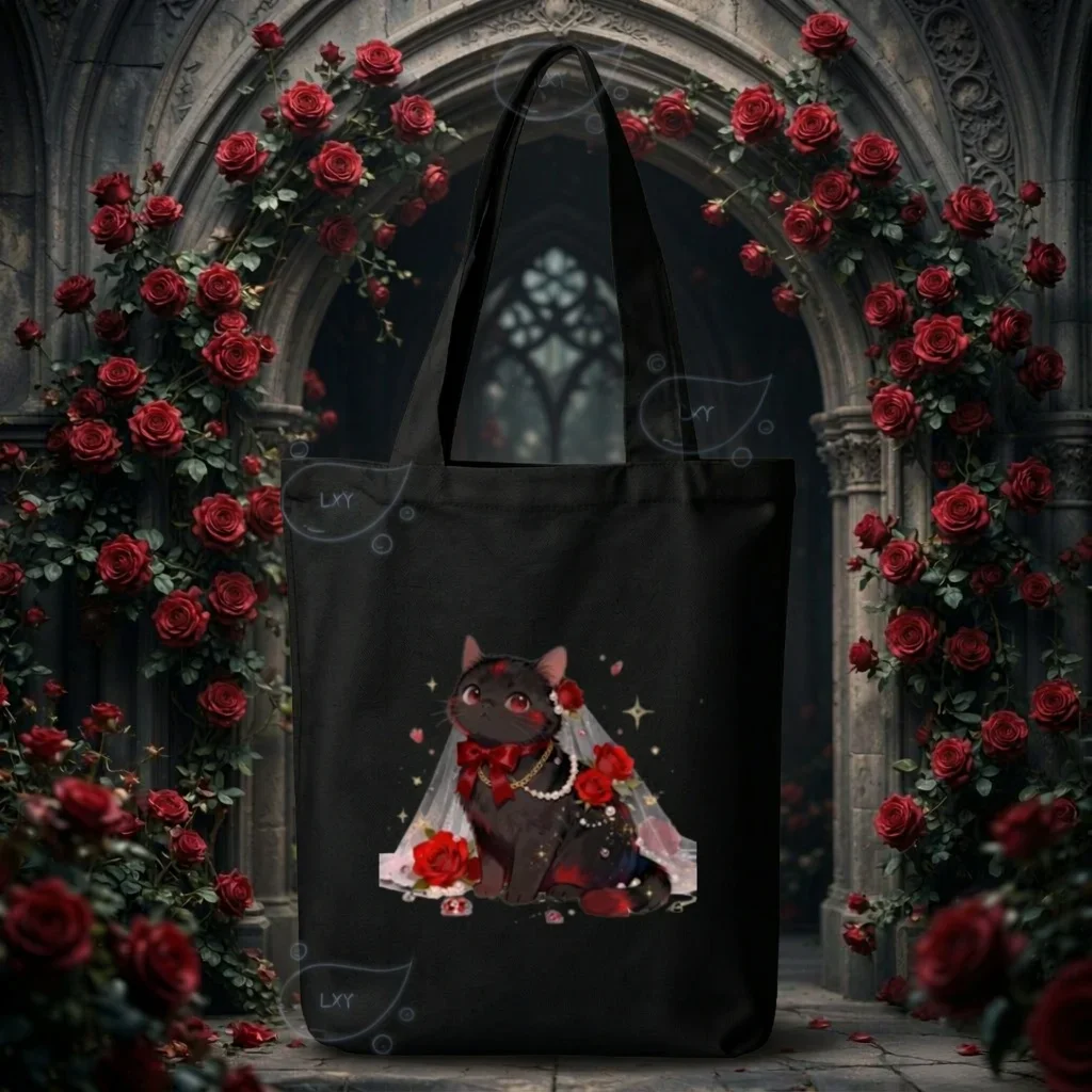 Pearl Bow Floral Envelope Canvas Shoulder Bag Romantic Pink Flower Pattern Large Tote Bag For Outing