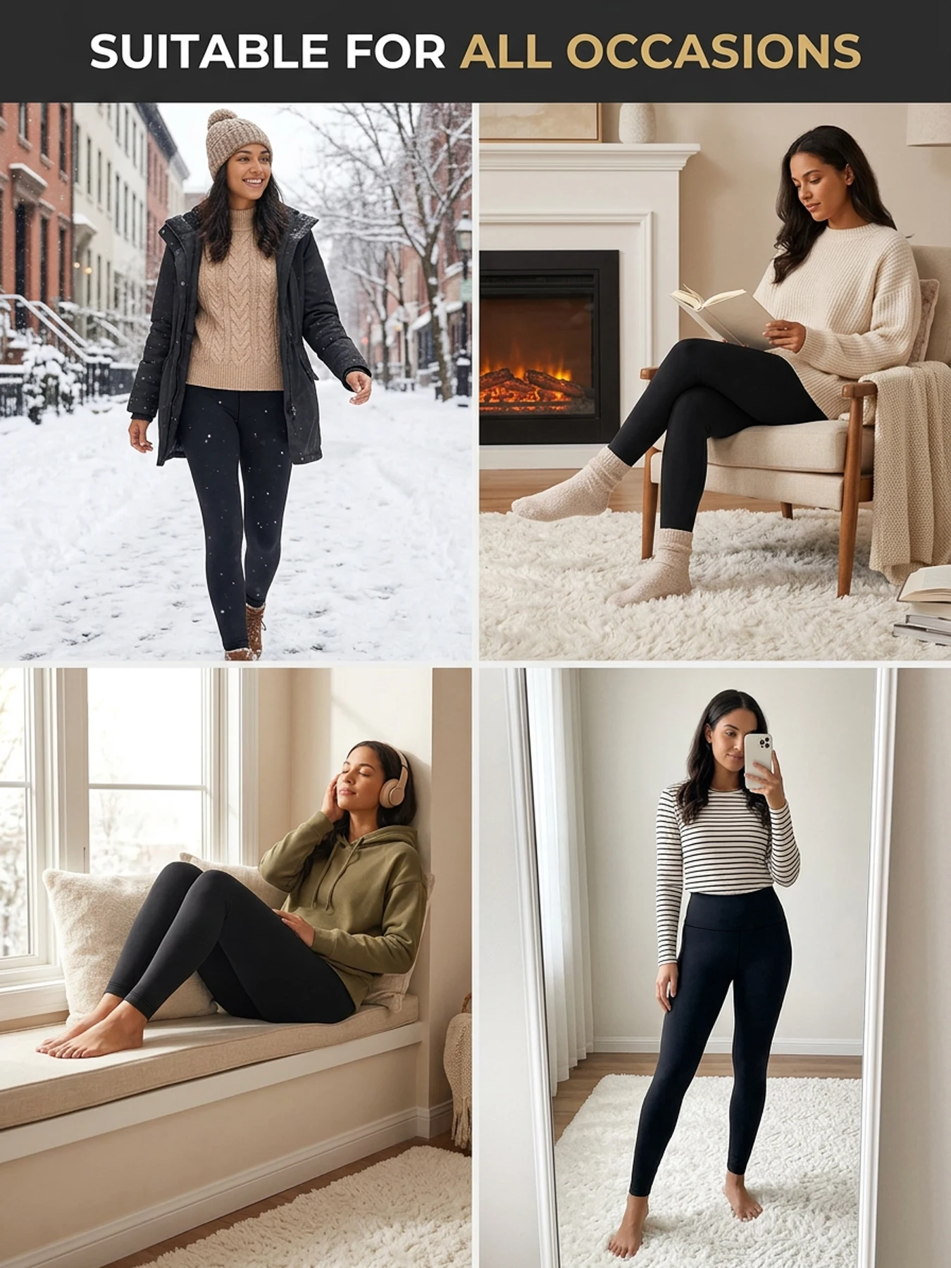 Hochgeschnittene, mit Fleece gefütterte Leggings für Damen, dicke, weiche, bauchkontrollierende Workout-, Lauf-, Yoga-Thermo-Wärmehosen für den kalten Winter. – Detail 5