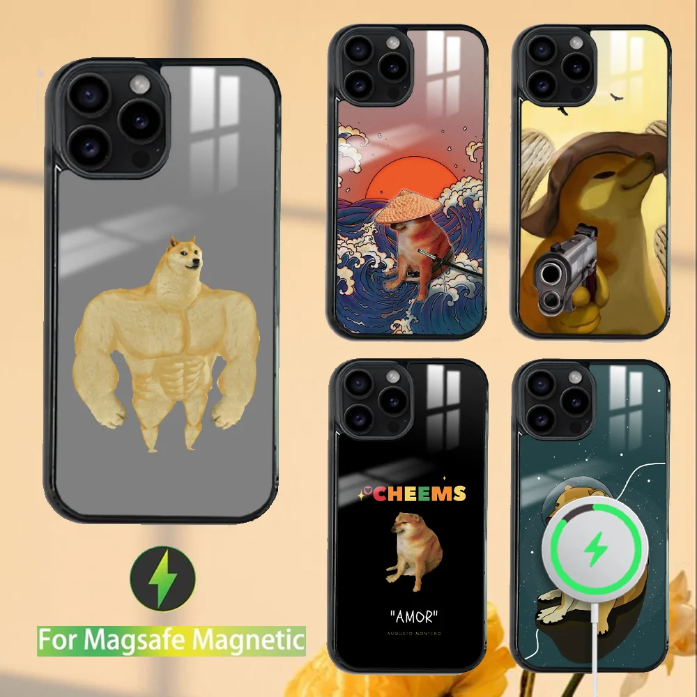 Cheems Shiba Inu Doge Meme Phone Case For iPhone 16 15 14 13 12 11 PRO MAX PLUS Mini Magnetic wireless mirror phone case