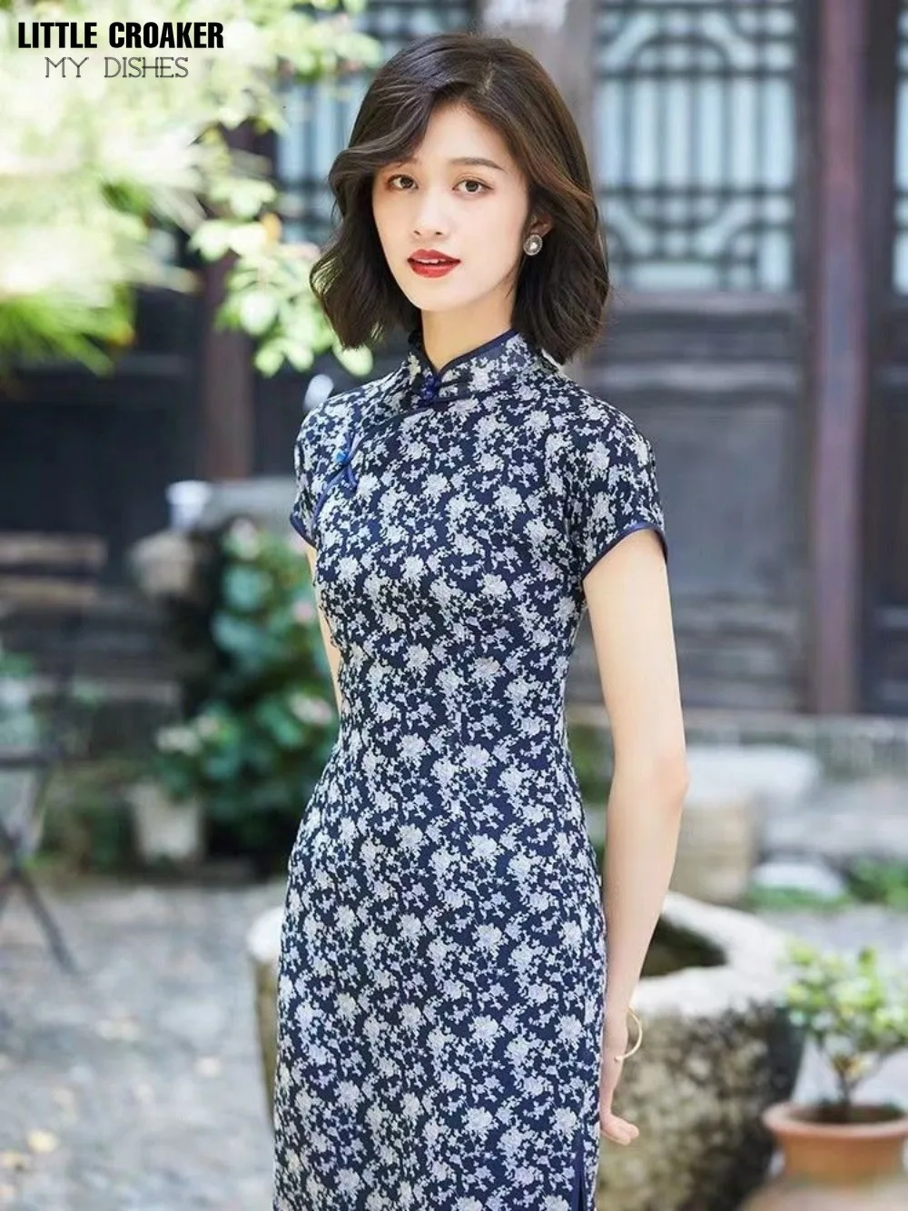 Qipao chino para mujer, vestido Cheongsam de seda de hielo, ajustado por encima de la rodilla, novedad de verano, 2023