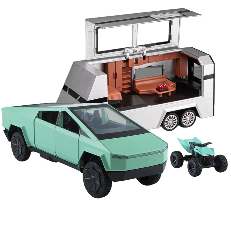 1Set Cyber Toy Truck Pickup Trailer Alloy Car Model Diecasts Metal Toy Off-road Vehicles Truck Model Sound And Light Kids Gifts