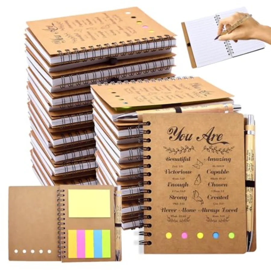 

0 Pcs/ Set Christian Gifts Prayer Journal Set, Bible Verse Pens and Small Spiral Notebook, Bulk Church Notes Notebook Supplies