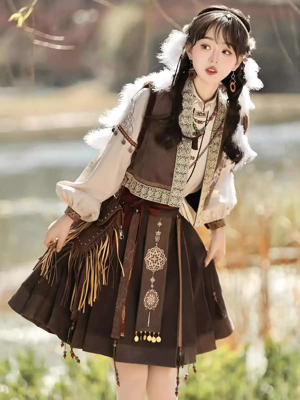 

New Chinese Style Fiesta Carnival Halloween Cos Cosplay Hanfu Women Daily Waistcoat Tops Skirt Suit Chinese Style Han Elements