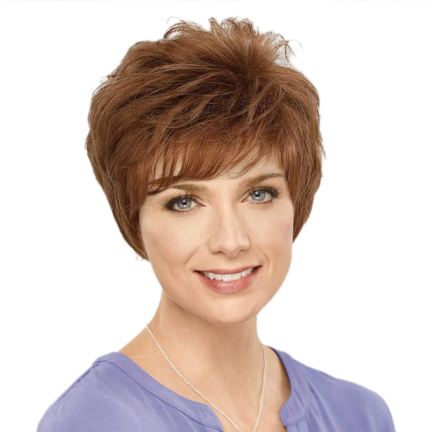 

10 Inch Brown Mixed With Gold Natural Synthetic Wigs For Women Short Curly Wig Daily Party Halloween Heat Resistant Hair